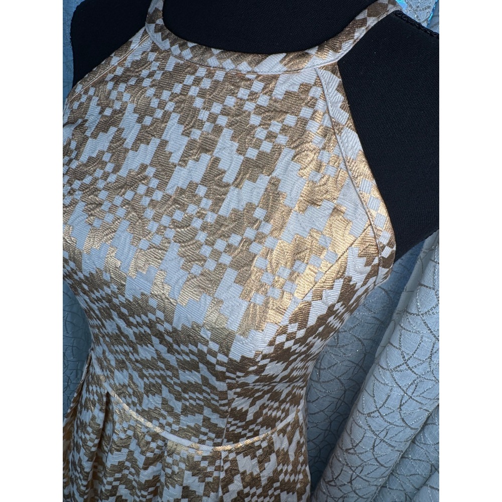 Rachel Roy Metallic Jacquard Fit & Flare Mini Dress – Gold Bronze Geometric –S - Picture 5 of 14